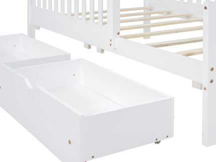 Platform Bed With Guardrails On Both Sides And 2 Storage Drawers