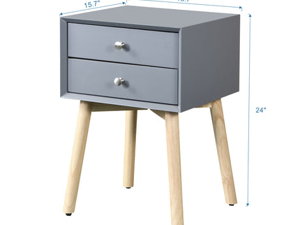 Bedside Table With 2 Drawers Mid-Century Modern Storage Cabinet For Bedroom