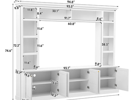 TV Stand With Bookcase, Storage Cabinet With 3 Adjustable Shelves, Living Room Entertainment Center - White