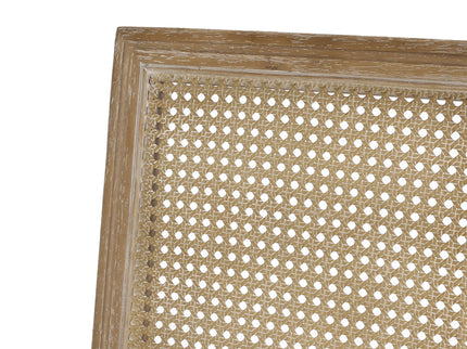 French Country Dining Chair With Rectangular Cane Backrest And Smooth Upholstered Seating