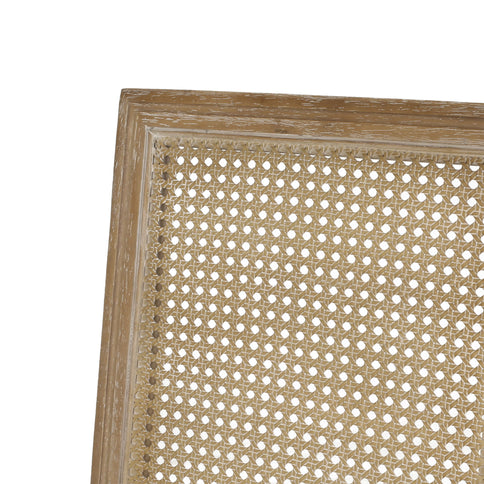 French Country Dining Chair With Rectangular Cane Backrest And Smooth Upholstered Seating