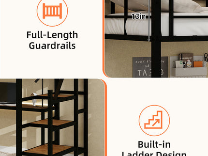 Loft Bed & L-Shaped Desk, Large Storage Space