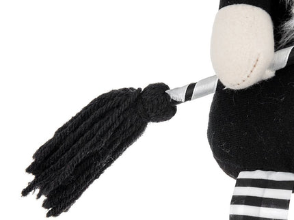 Sitting Gnome With Broomstick & Long Legs, For Halloween Decor - Black White