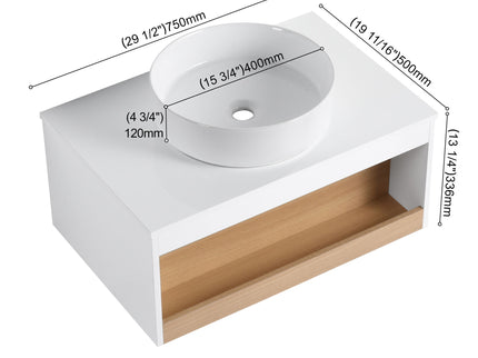 Floating Bathroom Vanity With Glossy Round Vessel Sink
