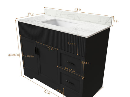Bathroom Vanity, Fluted Cabinet, Soft Close Doors & Drawers, Single Faucet Hole, Sink Included - Black
