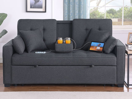 Cody II - Convertible Sleeper Loveseat With Cup Holder, Charging Ports and Pocket - Dark Gray
