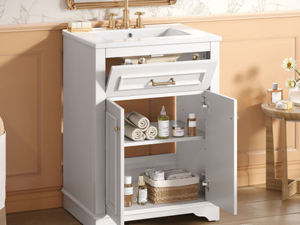 Bathroom Vanity With Integrated Sink, 2 Door Cabinet With Tip Out Drawer, Rectangular Design