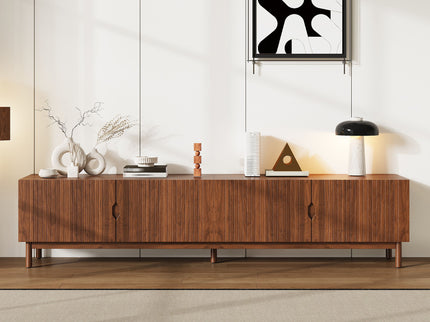 TV Stand With Legs, Media Console, 4 Cabinets For Living Room - Natural Wood