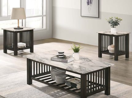 3 Piece Occasional Table Set, 1 Coffee Table And 2 End Tables, Open Storage Design - Walnut