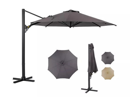 Round Cantilever Patio Umbrella With 360 Rotation & Infinite Tilt Adjustment