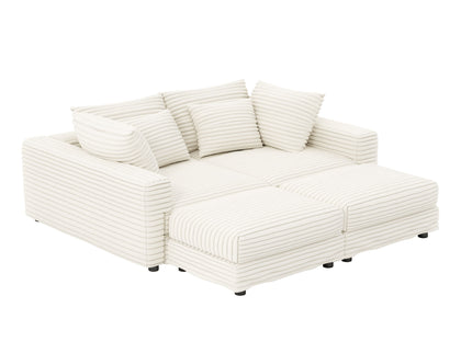 Deep Seat Convertible Sofa With Soft Pillows And Ottomans