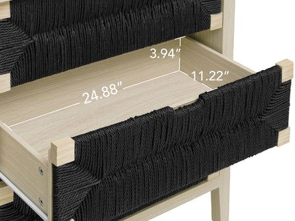 3 Drawer Buffet Sideboard With Adjustable Shelves, Storage Cabinet With Natural Seaweed Decor Doors For Living Room Kitchen Entryway - Natural