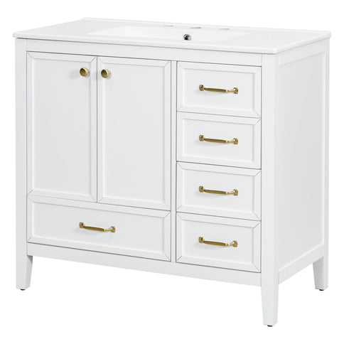 Elegant Vintage Bathroom Vanity & Sink And Soft Closing Door, 4 Drawers Of Different Sizes Frame