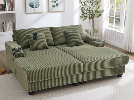 Modern Chaise Sofa With Adjustable Backrest, Cup Holders, Phone Holder & Storage Compartments For Living Room