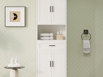 Freestanding Tall Bathroom Cabinet With Soft Close Doors And Adjustable Shelves