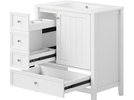 Modern Bathroom Vanity With Sink, 1 Cabinet & 3 Drawers