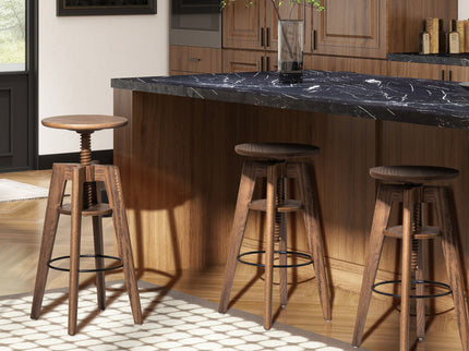 Spencer - Minimalist Oak Adjustable Bar Counter Stool - Walnut Brown Oak