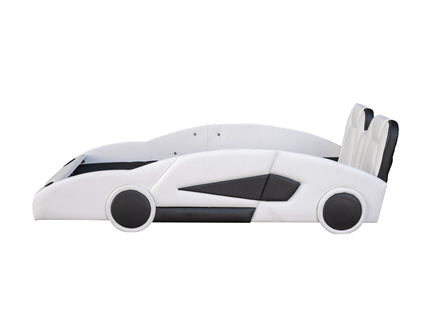Race Car Shaped Twin Platform Bed With Wheels, Pine Wood Construction