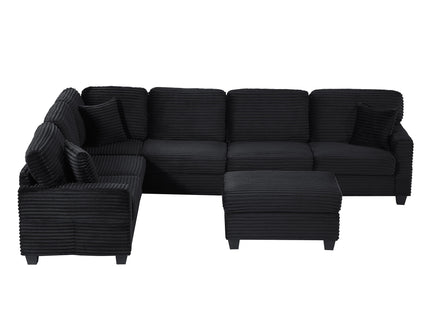 Upholstered U-Shaped Sectional Sofa With Movable Ottoman And Side Storage Pockets