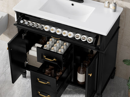 Modern Freestanding Bathroom Vanity With Sink, Cabinet, Soft-Close Drawers, Tip-Out Tray