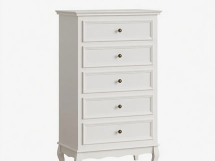 5 Drawer Tall Wide Chest Of Drawers - White