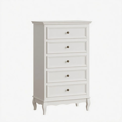 5 Drawer Tall Wide Chest Of Drawers - White