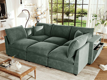 Modern Sectional Sofa U-Shaped With Movable Ottoman Storage Armrests And USB Ports