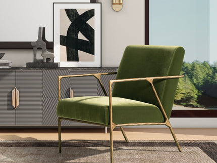 Aerin - Hammered Brass Upholstered Accent Arm Chair