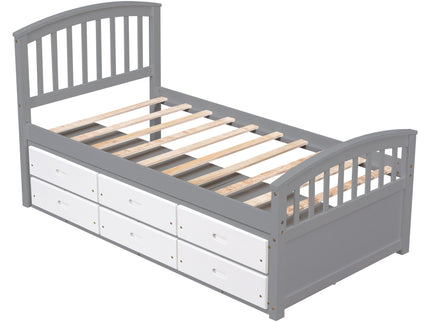 Platform Storage Bed Solid Wood Bed With 6 Drawers