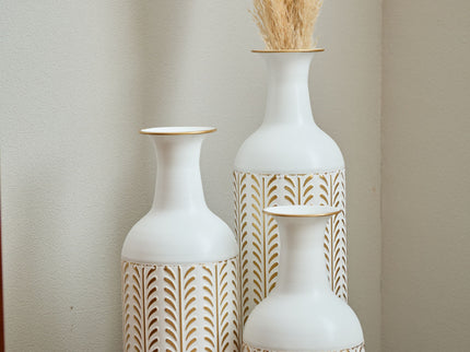 Floor Metal Vase Modern Style Decoration Home Metal Vase 3 Piece Set Gorgeous Home Decoration Large Glazed Metal Vase - Gold / White