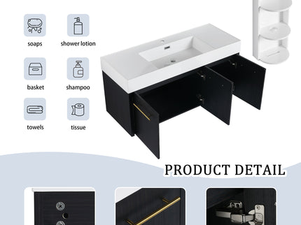 Modern Wall Mounted Bathroom Vanity With Thick Edge Resin Sink And Storage Rack