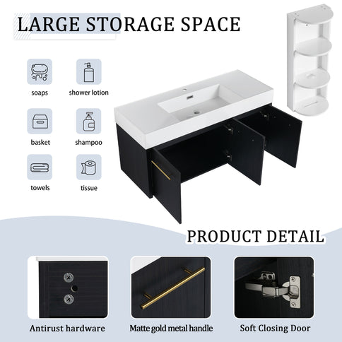 Modern Wall Mounted Bathroom Vanity With Thick Edge Resin Sink And Storage Rack