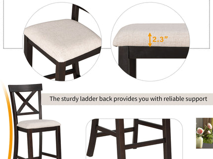 Counter Height Dining Set With Shelf, 4 Chairs And Bench