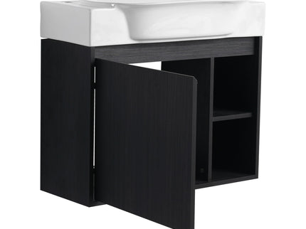 28" Wall Mounted Bathroom Vanity With Sink & Soft Close Door - Black Chestnut