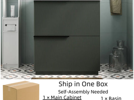 Fluted Bathroom Vanity With Ceramic Sink, Soft Close Slides