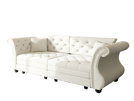Oversized Chesterfield Pull Out Sofa Bed, Roll Arm Couch With Flower Tufting For Living Room