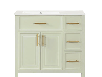 36" Bathroom Vanity With Sink, 2 Doors, 3 Drawers, Rectangular - White