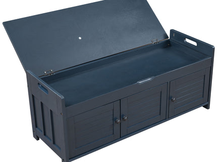 Storage Bench With 3 Shutter-Shaped Doors, Shoe Bench With Removable Cushion And Hidden Storage Space
