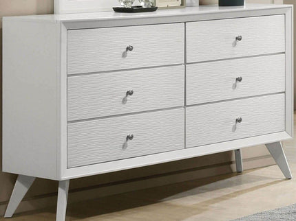 Dresser With Mirror, Angled Legs, Round Knobs - White