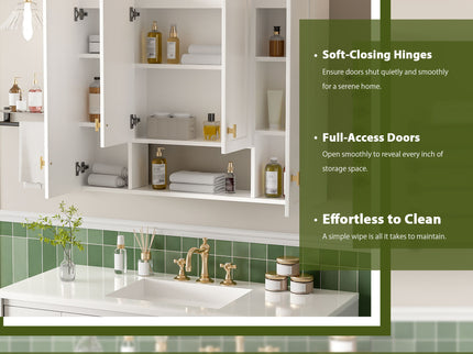 30" Bathroom Cabinet With 5 Adjustable Shelves, Wall Mounted Medicine Cabinet - White