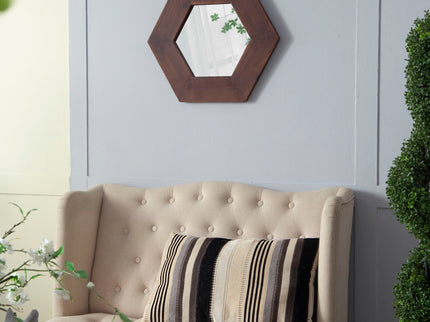 Hexagon Mirror With Natural Wood Frame, Wall Decor For Living Room Bathroom Hallway