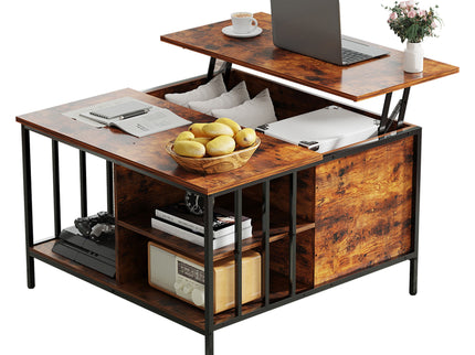 Lift Top Coffee Table With Storage, Adjustable Height Living Room - Black / Brown