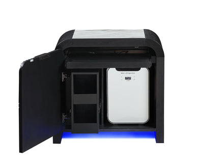 Beverly - Nightstand With Cooler And Speaker, LED Light, Rounded Sides - Black White