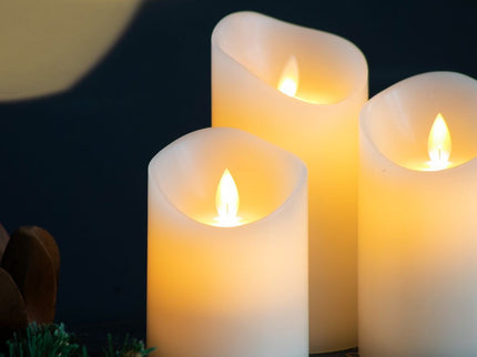 Flickering LED Candles With Remote Timer (Set of 3) - Ivory