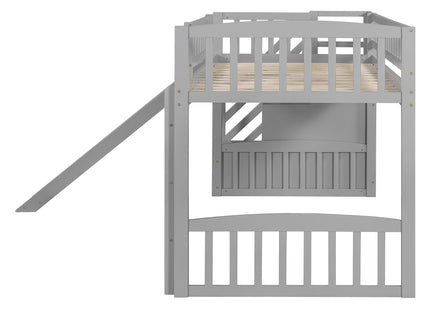 Loft Stairway Bed With 2 Drawers, Convertible Ladder And Slide