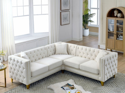 L-Shaped Corner Sofa, 5 Seater Sectional With Tufted Design