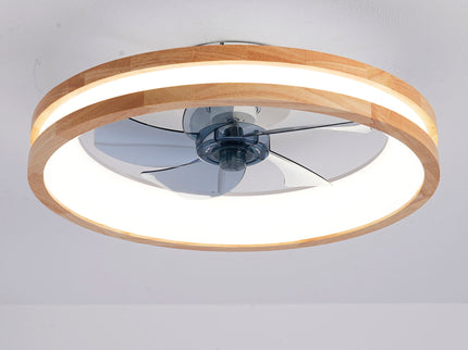 Ceiling Fans With LED Light Source And Remote Control, 3000 - 6500K Dimmable, 6 Speeds, Quiet DC Motor For Living Room - Natural Wood / White