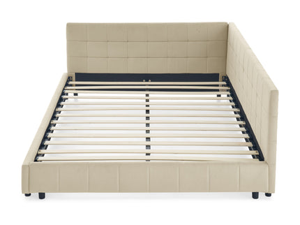 Mid-Century Storage Upholstered Tufted Bed Frame With Backrest And Armrests