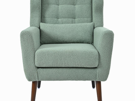 Modern Accent Chair, Teddy Fabric Living Room Chairs Comfy Reading Chair, Mid Century Accent Chair, Lounge Arm Chairs Armchair For Living Room Bedroom - Light Green