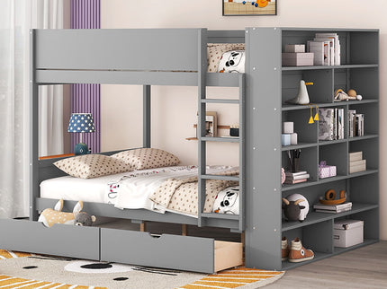 Bunk Bed With 2 Drawers And Multi Layer Cabinet